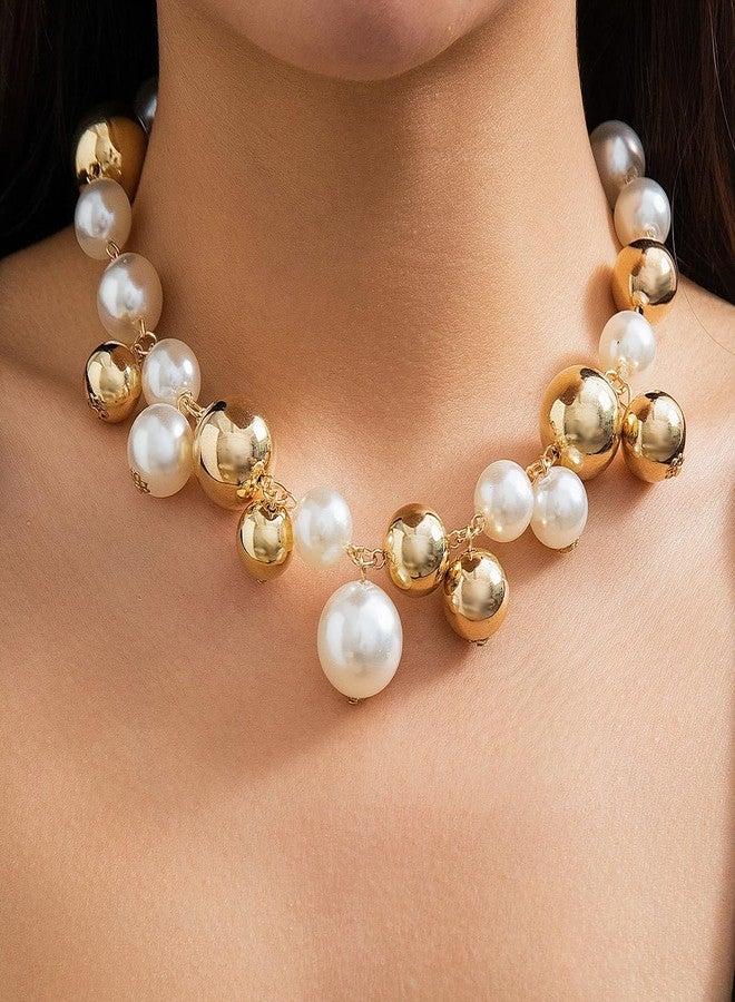 Cicod Large Pearl Necklace for Women,Dainty 14K Gold Plated Big Pearl Choker Necklace for Prom Wedding Bridal Bridesmaid Jewelry Gifts (Chunky Gold) - Image 3